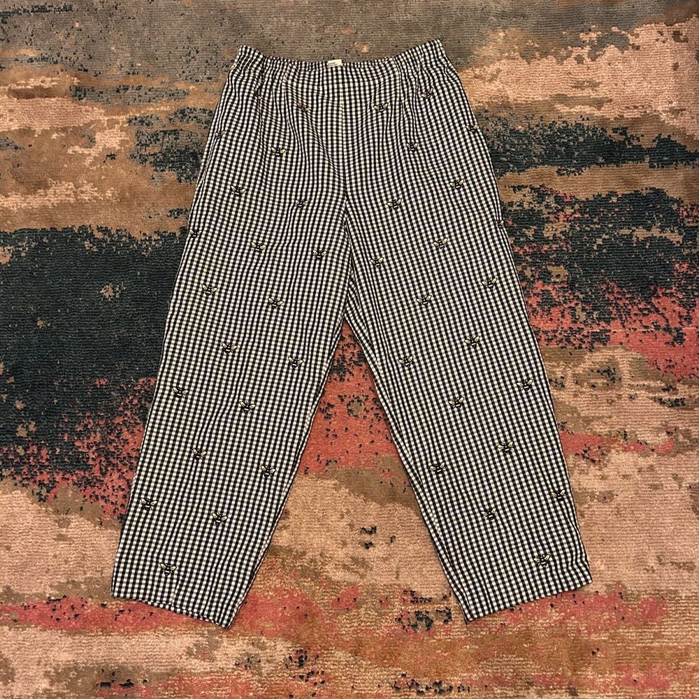 Vintage checkered pants with embroidered bees